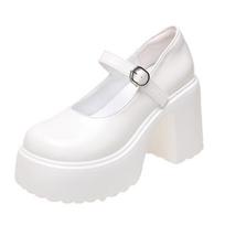 Fashion White Women Platform Mary Jane Pumps Super High Thick Heel Buckle Strap Goth Party Shoes for Ladies Daily Event Dating 37 smėlis