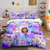 Multiple Sizes Cute Cartoon G-Gabbys D0llhouse Printed Bedding Set 1 Duvet Cover 2 Pillowcases Boys Girls Children Luxury Gifts US Full 200X230cm white