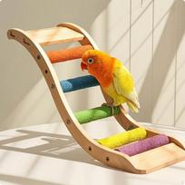 Bird Ladder Wooden Hanging Wood Pet Supply for Small Birds, Parrots beige