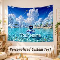 Custom Name Text Tapestry,Astro Bot Boho Wall Hanging, Decorative Backdrop Tapestry For Room 100cmx150cm blue