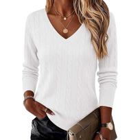 Women's Cable Knit V-Neck Sweater Long Sleeve Pullover Top for Fall and Winter Casual Wear S balta