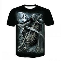 Grim Reaper marškinėliai 3D Sunkiojo metalo kaukolės marškinėliai vyrams Grafinio rašto marškinėliai Juodi trumpomis rankovėmis Punk Rock Top Vyriški drabužiai 5XL gray