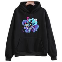 Anime Print su gobtuvu Helluva Boss Patogūs Manga megztiniai Animacinių filmų spaudiniai Mieli drabužiai su gobtuvu Sudaderas Harajuku Kawaii Hoody L juoda