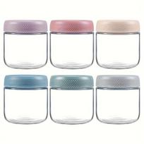Set of 6 10 Oz Glass Airtight Jars with Airtight Flip Top Lids, Multi-Purpose, Dishwasher And Freezer Safe, Round Containers for Pantry Organization 6pcs gray