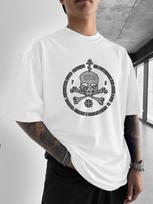 25 Summer Men's Popular Skeleton Cross Printed Round Neck T-shirt Versatile Casual Pure Cotton Simple High Quality Short Sleeve 4XL gray