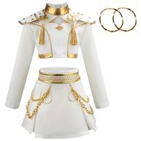 Kpop Demonų Medžiotojo Kostiumas Rumi Helovino Cosplay Karštos Merginos Šou Kostiumas Juodas Blizgus Rinkinys Helovino Merginos Anime Drabužiai 150 9-10year&Other white
