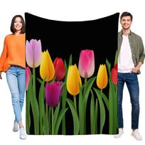 Colorful Tulip Floral Blanket Soft Throw Cozy Lightweight Sofa Bed Decor Gift for Home Lovers and Spring Enthusiasts Size: 75*100cm, Weight: 280 GSM orange