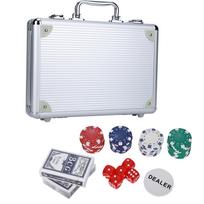 200PCS Poker Chips Game Set with Cards Dices Portable Aluminum Case for Kids Adults white
