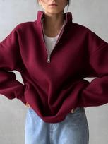 Fleece-Lined Oversized Warm Lapel Half-Zip Women's Hoodie black