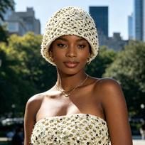 Women Solid Knitted Hollow Sequined Casual Pullover Beanie One Size smėlis