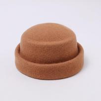 French vintage-style wool rolled-edge top hat, concave-top beret, autumn/winter solid color, fashionable elegant pillbox hat hat circumference 58cm adjustable brown