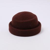 French vintage-style wool rolled-edge top hat, concave-top beret, autumn/winter solid color, fashionable elegant pillbox hat hat circumference 58cm adjustable black