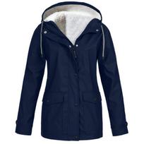 Žieminė šilta striukė moterims, vienspalvė, pliušinė, storesnė, lauko žygiams, didelio dydžio, su gobtuvu, atspari vandeniui, Manteau Femme Hiver M tamsiai mėlyna spalva