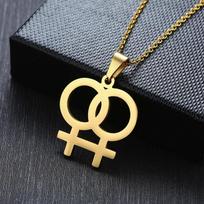 Moterų simbolio karoliai moterims, trys spalvos, nerūdijančio plieno lesbietiškas pakabukas, kasdieniai LGBT papuošalai 60CM gray