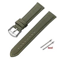 Wristband 20mm 22mm Sailcloth Watch Strap for Omega for Seiko Business Sport Nylon Bracelet Black Clasp Quick Release Belt Band 20mm&Silver Buckle žalia