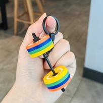 Unisex Soft Rubber Weightlifting Barbell Keychain with Detachable Chain - Sports Gift Charm. beige