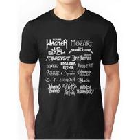 Men'S Classical Music Composers T-Shirt - Heavy Metal Font with Mozart Beethoven Tchaikovsky Vivaldi Handel Bach Wagner - Heavyweight 100% Round Neck 5XL juoda