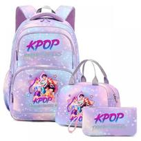 K-Pop įkvėptas dviejų skyrių kuprinė paauglėms - Didelės talpos 75L mokyklinė kuprinė su pietų dėklu, nešiojamojo kompiuterio skyriumi 3-piece set