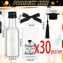 30/50set Mini 2026 Graduation Liquor Bottles Bulk with Mini Grad Caps, Tassels,Bow Label Grad Wine Shot Bottles Graduation Party 50ml black