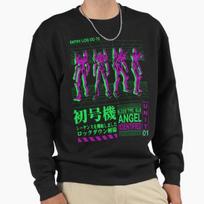 Unisex Cotton Sweater Pullover Hoodie Printed Sweater Neon Genesis Evangelion Retro Vintage Pullover Sweatshirt Casual Long Sleeve Sweatshirt M (50-60kg) juoda