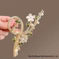 Elegant Cat's Eye Stone Pearl Flower Hair Claw Clip for Updos - Large Shark Style black