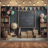 Photography backdrop fabric - 2D flat background, 1 piece per pack, retro classroom and campus scene 118×59inch/300*150cm