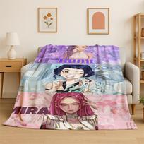 Kpop Rumi Mira Zoey Cartoon Group Flannel Blanket Soft Warm Throw Blanket for Bedroom Living Room Bed Travel Gift 100x150cm
