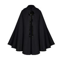 Medieval Grim Reaper Halloween Costume Cloak Cape Adult Cosplay Stage Performance Robe with Hood Gothic Black M juoda