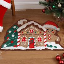 Christmas Gingerbread House Rug Soft Bedroom Side Cushion Entry Floor Mat Bathroom Floor Mat Home Decoration 50x80cm 20x31inch