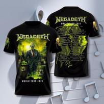 Megadeth Pasaulinis Turas 2026 3D Marškinėliai – Sunkiojo Metalo Roko Grupės Stiliaus Koncertiniai Marškinėliai S gray