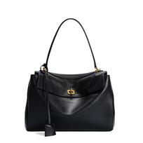 Originalios karvės odos moteriška rankinė, vieno peties crossbody su atvartu ir sagtimi, didelės talpos hobo tipo rankinė 35cmX11cmX25cm black