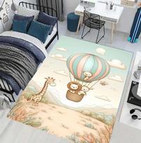 Cartoon Hot Air Balloon Animal Bee Carpet Nursery Decor Rug Living Room Sofa Rug Bedroom Rug Parent-child Activity Door Mat 120X160CM gray