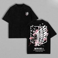 Attack On Titan Anime Unisex Tee | Wings Of Freedom AOT Shirts - Eren Acid Wash S gray