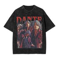 Graphic Printed Dante Devil May Cry Washed T Shirt Outfit Oversize T-Shirts Action Adventure Game Men Women Tee M black