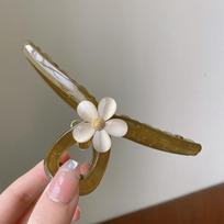 2025 new flower hairpin back head temperament grab clip large elegant shark clip headdress gray