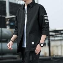 Men's Summer Loose Three-Quarter Sleeve Shirt, Hong Kong & Japanese Style Casual Jacket 3XL juoda