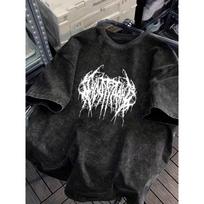 Vintažiniai praplauti juodi dygliuoti raidžių spaudos marškinėliai, death metal stiliaus  Gotikinis gatvės stiliaus, oversized, trumparankoviai S gray