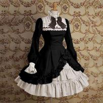 Moteriškos mados Viktorijos laikų stiliaus tarnaitės suknelė Elegantiškos suknelės moterims Saldi Lolita suknelė pūstomis rankovėmis M juoda