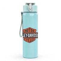 1PC Harley davidson motorcycle text print 750ml colorful plastic sports water bottle leakproof pop up lid with straw for outdoor work home use Pack of 1 tamsiai mėlyna spalva