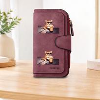 1pc Corgi Wearing Sunglasses Long Zipper Wallet, Large Capacity Card Holder, Unisex Clutch Bag, Fashionable Zipper Coin Purse, Suitable for Daily M1 vyno raudonos spalvos