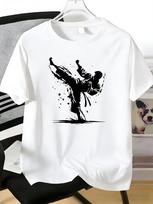 Mens Tee Ink Splash Karate Kick Fighter Silhouette Art Print Cotton Short Sleeve Male Casual St XXL white