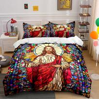 Stained Glass Jesus Artwork Bedding Duvet Cover Set  (1*Duvet Cover 2*Pillowcases, without duvet insert) 135x200cm white
