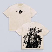 Asta Black Clover Manga T-shirt Vintage Washed Oversized T Shirt Summer Short Sleeve Pure Polyester Tees Streetwear Men Clothing L smėlis