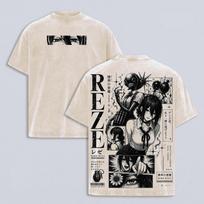 Reze Chainsaw Man Manga T-shirt Harajuku Anime Vintage Washed T Shirt Men Women Clothing Summer Casual Loose Cotton Tees Cothes M black