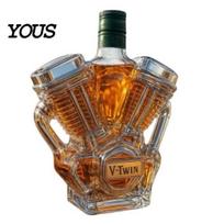 V-shaped Double Cylinder Glass Decanter Whiskey Bottle Motorcycle Engine Handmade Mechanical Aesthetics Liquor Container for Enthusiasts Design E