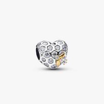 Pandora Bridgerton Medaus korys ir bitės širdelė pakabukas 764332C01 Sidabrinis paauksuotas white