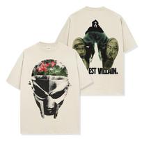 American American Hip Hop MF Doom Printed Short Sleeve T-Shirt Loose Crew Neck Men's and Women's Retro Fashion Short Sleeve Top XL gray