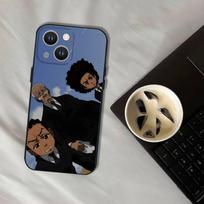 Animacinis The B-Boondocks dėklas telefonui iPhone 16,15,14,13,12,11,Pro,XS,Max,XR,Plus,E,SE4,Mini Juodas minkštas dėklas iPhone16e gray