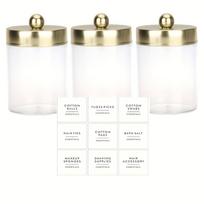 Qtip Holder Dispenser - 8 oz Plastic Apothecary Jar Containers for Vanity Makeup Countertop Organizer Storage -Bathroom Box beige