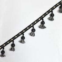 1/2/3 Meter Wood Beaded Tassel Trim Cotton Fringe Lace Trimming Pom Pom Ribbon For Sewing Lampshade Curtain Accessorie 1M black
